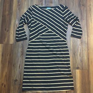 J. McLaughlin Black and Tan Striped Long Sleeve Dress Medium
